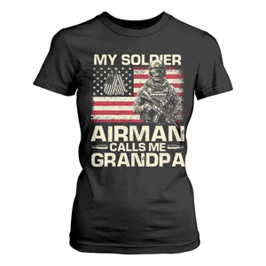 Proud Air Force Grandpa T Shirt For Women My Soldier Airman Calls Me Grandpa US Flag TS10 Black Print Your Wear