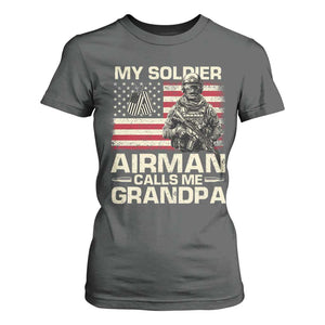 Proud Air Force Grandpa T Shirt For Women My Soldier Airman Calls Me Grandpa US Flag TS10 Dark Heather Print Your Wear