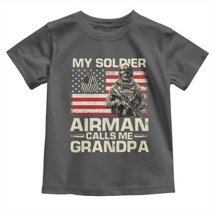 Proud Air Force Grandpa Toddler T Shirt My Soldier Airman Calls Me Grandpa US Flag TS10 Dark Heather Print Your Wear