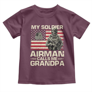 Proud Air Force Grandpa Toddler T Shirt My Soldier Airman Calls Me Grandpa US Flag TS10 Maroon Print Your Wear