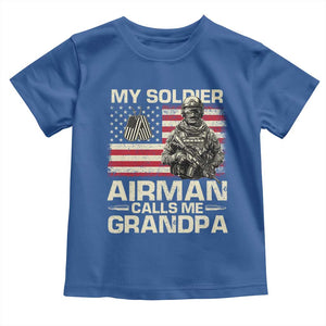 Proud Air Force Grandpa Toddler T Shirt My Soldier Airman Calls Me Grandpa US Flag TS10 Royal Blue Print Your Wear