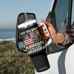 Proud Air Force Grandpa Tumbler With Handle My Soldier Airman Calls Me Grandpa US Flag TS10 Print Your Wear