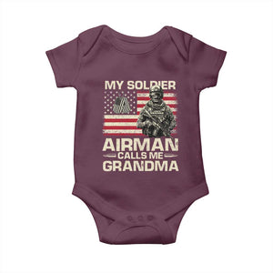 Proud Air Force Grandma Baby Onesie My Soldier Airman Calls Me Grandma US Flag TS10 Maroon Print Your Wear