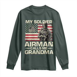 Proud Air Force Grandma Long Sleeve Shirt My Soldier Airman Calls Me Grandma US Flag TS10 Dark Forest Green Print Your Wear