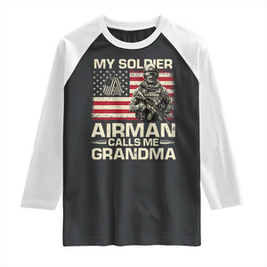 Proud Air Force Grandma Raglan Shirt My Soldier Airman Calls Me Grandma US Flag TS10 Black White Print Your Wear