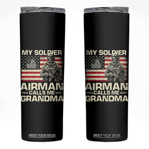 Proud Air Force Grandma Skinny Tumbler My Soldier Airman Calls Me Grandma US Flag TS10 Black Print Your Wear