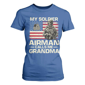 Proud Air Force Grandma T Shirt For Women My Soldier Airman Calls Me Grandma US Flag TS10 Royal Blue Print Your Wear