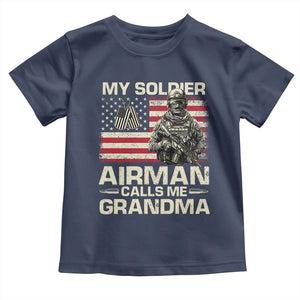 Proud Air Force Grandma Toddler T Shirt My Soldier Airman Calls Me Grandma US Flag TS10 Navy Print Your Wear