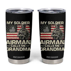 Proud Air Force Grandma Tumbler Cup My Soldier Airman Calls Me Grandma US Flag TS10 Black Print Your Wear