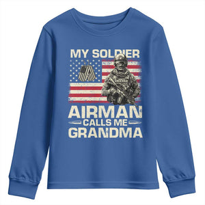 Proud Air Force Grandma Youth Sweatshirt My Soldier Airman Calls Me Grandma US Flag TS10 Royal Blue Print Your Wear
