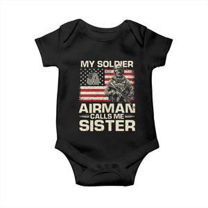 Proud Air Force Sister Baby Onesie My Soldier Airman Calls Me Sister US Flag TS10 Black Print Your Wear