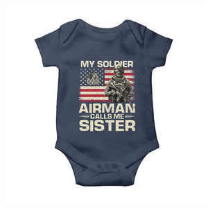 Proud Air Force Sister Baby Onesie My Soldier Airman Calls Me Sister US Flag TS10 Navy Print Your Wear