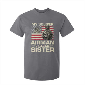 Proud Air Force Sister T Shirt For Kid My Soldier Airman Calls Me Sister US Flag TS10 Charcoal Print Your Wear
