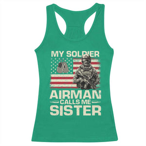 Proud Air Force Sister Racerback Tank Top My Soldier Airman Calls Me Sister US Flag TS10 Irish Green Print Your Wear