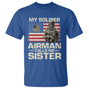 Proud Air Force Sister T Shirt My Soldier Airman Calls Me Sister US Flag TS10 Royal Blue Print Your Wear