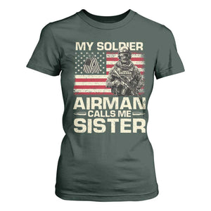 Proud Air Force Sister T Shirt For Women My Soldier Airman Calls Me Sister US Flag TS10 Dark Forest Green Print Your Wear