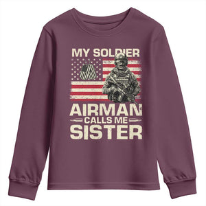 Proud Air Force Sister Youth Sweatshirt My Soldier Airman Calls Me Sister US Flag TS10 Maroon Print Your Wear