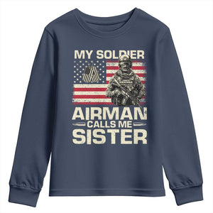 Proud Air Force Sister Youth Sweatshirt My Soldier Airman Calls Me Sister US Flag TS10 Navy Print Your Wear