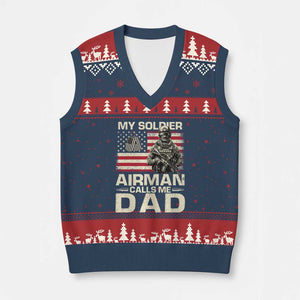 Proud Air Force Dad V-Neck Knit Sweater Vest My Soldier Airman Calls Me Dad US Flag TS10 Navy Red Print Your Wear