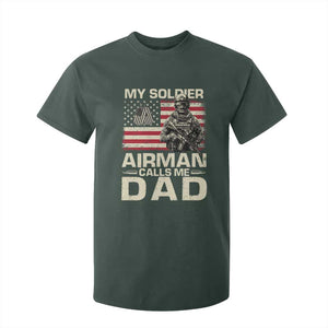 Proud Air Force Dad T Shirt For Kid My Soldier Airman Calls Me Dad US Flag TS10 Dark Forest Green Print Your Wear