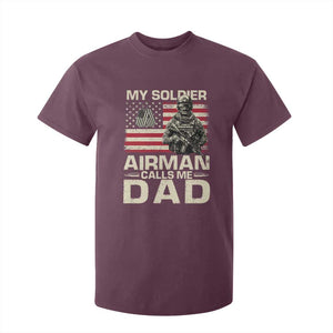 Proud Air Force Dad T Shirt For Kid My Soldier Airman Calls Me Dad US Flag TS10 Maroon Print Your Wear