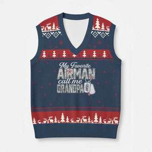 Proud Air Force Family V-Neck Knit Sweater Vest My Favorite Airman Calls Me Grandpa TS10 Navy Red Print Your Wear