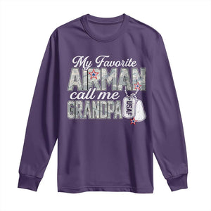 Proud Air Force Family Long Sleeve Shirt My Favorite Airman Calls Me Grandpa TS10 Purple Print Your Wear