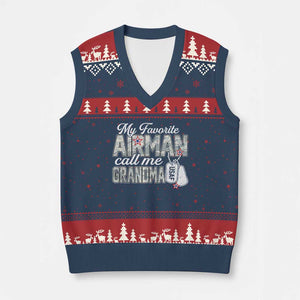 Proud Air Force Family V-Neck Knit Sweater Vest My Favorite Airman Calls Me Grandma TS10 Navy Red Print Your Wear