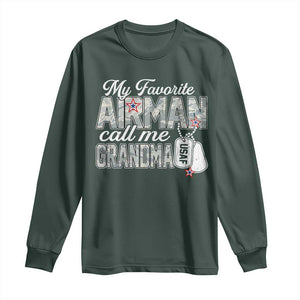 Proud Air Force Family Long Sleeve Shirt My Favorite Airman Calls Me Grandma TS10 Dark Forest Green Print Your Wear