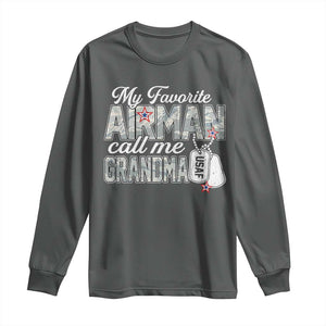 Proud Air Force Family Long Sleeve Shirt My Favorite Airman Calls Me Grandma TS10 Dark Heather Print Your Wear