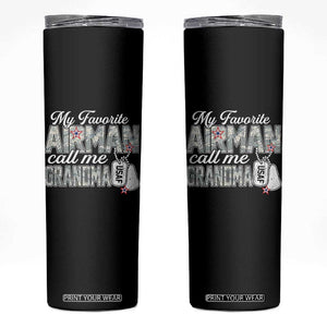 Proud Air Force Family Skinny Tumbler My Favorite Airman Calls Me Grandma TS10 Black Print Your Wear