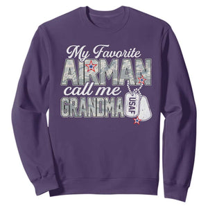 Proud Air Force Family Sweatshirt My Favorite Airman Calls Me Grandma TS10 Purple Print Your Wear