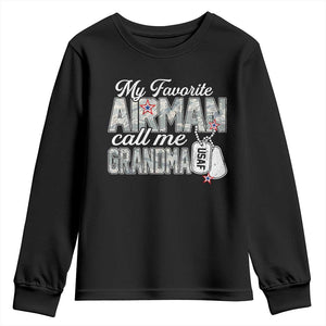 Proud Air Force Family Youth Sweatshirt My Favorite Airman Calls Me Grandma TS10 Black Print Your Wear
