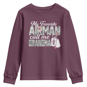 Proud Air Force Family Youth Sweatshirt My Favorite Airman Calls Me Grandma TS10 Maroon Print Your Wear