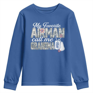 Proud Air Force Family Youth Sweatshirt My Favorite Airman Calls Me Grandma TS10 Royal Blue Print Your Wear