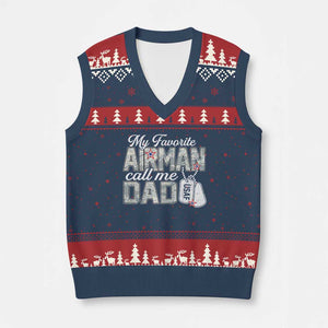 Proud Air Force Family V-Neck Knit Sweater Vest My Favorite Airman Calls Me Dad TS10 Navy Red Print Your Wear