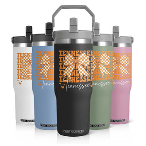 Vintage Tennessee Coquette Bow Flip Straw Tumbler Retro TN Orange Checkered Print US State TS10 Print Your Wear