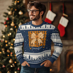 Vintage Tennessee Coquette Bow Ugly Christmas Sweater Retro TN Orange Checkered Print US State TS10 Navy Beige Print Your Wear