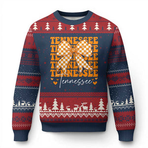Vintage Tennessee Coquette Bow Ugly Christmas Sweater Retro TN Orange Checkered Print US State TS10 Navy Red Print Your Wear