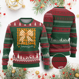 Vintage Tennessee Coquette Bow Ugly Christmas Sweater Retro TN Orange Checkered Print US State TS10 Red Green Print Your Wear