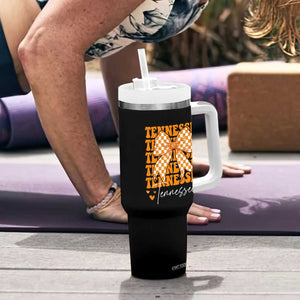 Vintage Tennessee Coquette Bow Tumbler With Handle Retro TN Orange Checkered Print US State TS10 Print Your Wear