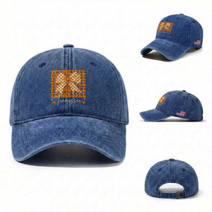 Vintage Tennessee Coquette Bow Washed Cotton Baseball Cap Retro TN Orange Checkered Print US State TS10 Washed Cap Universal Fit Royal Blue Print Your Wear