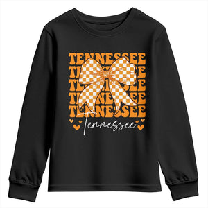 Vintage Tennessee Coquette Bow Youth Sweatshirt Retro TN Orange Checkered Print US State TS10 Black Print Your Wear