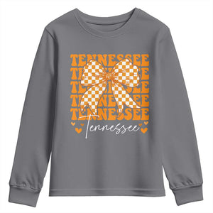 Vintage Tennessee Coquette Bow Youth Sweatshirt Retro TN Orange Checkered Print US State TS10 Charcoal Print Your Wear