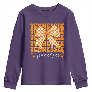 Vintage Tennessee Coquette Bow Youth Sweatshirt Retro TN Orange Checkered Print US State TS10 Purple Print Your Wear