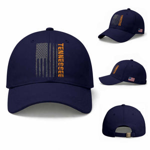 Vintage Tennessee Baseball Cap Retro Orange TN USA Flag Patriotic US State TS10 Baseball Cap Universal Fit Dark Blue Print Your Wear