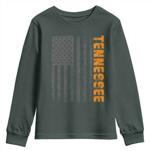 Vintage Tennessee Youth Sweatshirt Retro Orange TN USA Flag Patriotic US State TS10 Dark Forest Green Print Your Wear
