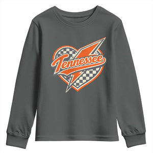 Vintage Tennessee Youth Sweatshirt Checkered Heart Love TN Orange US State TS10 Dark Heather Print Your Wear