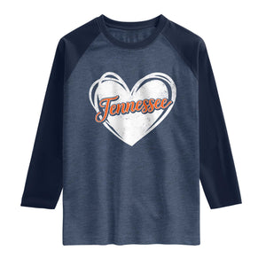 Vintage Tennessee Raglan Shirt Heart Graphic TN Orange US State TS10 Heather Denim Navy Print Your Wear