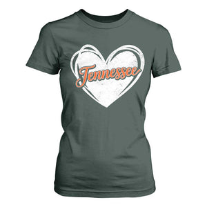 Vintage Tennessee T Shirt For Women Heart Graphic TN Orange US State TS10 Dark Forest Green Print Your Wear